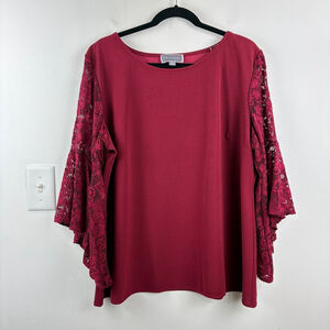 Guillaume Red Lace Bell Sleeve Blouse with Ruffled Style